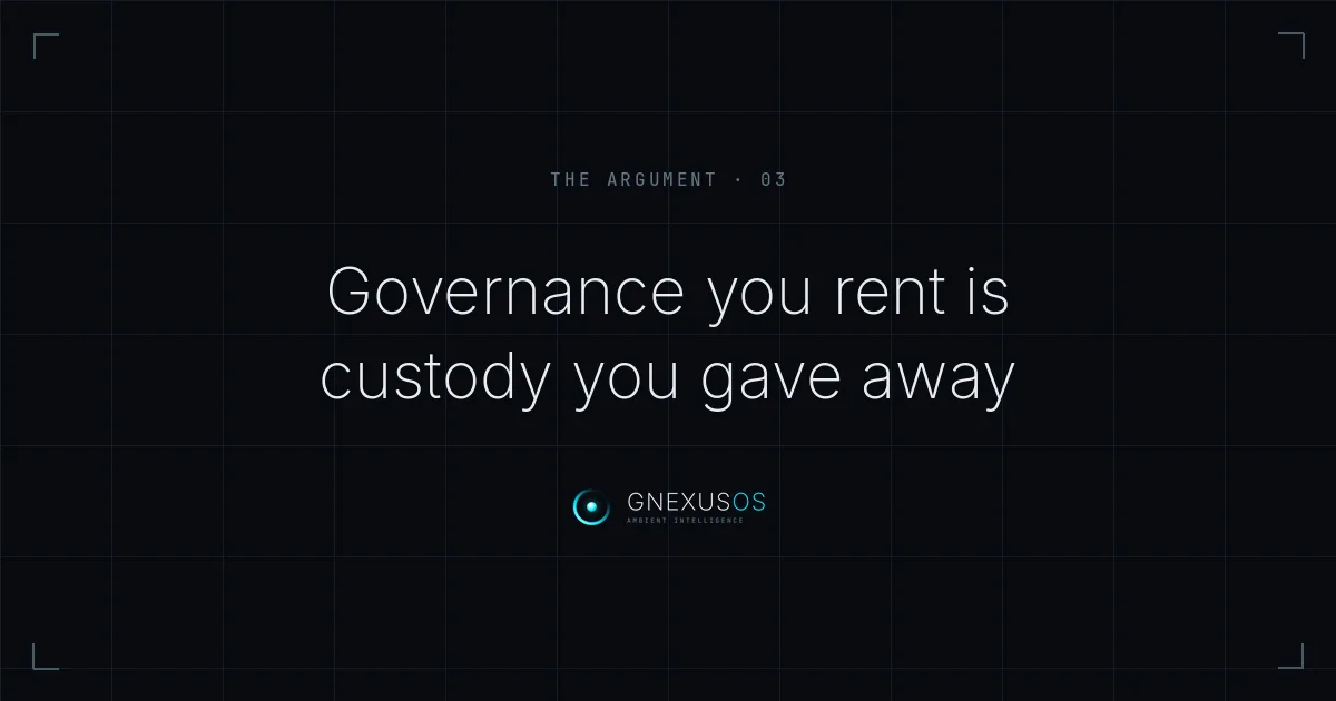 GNexusOS — the argument, part three: governance you rent is custody you gave away